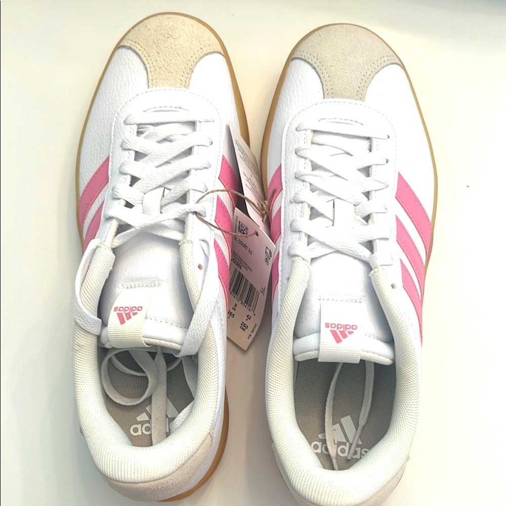 Adidas Women's White & Pink Classic Court Sneakers